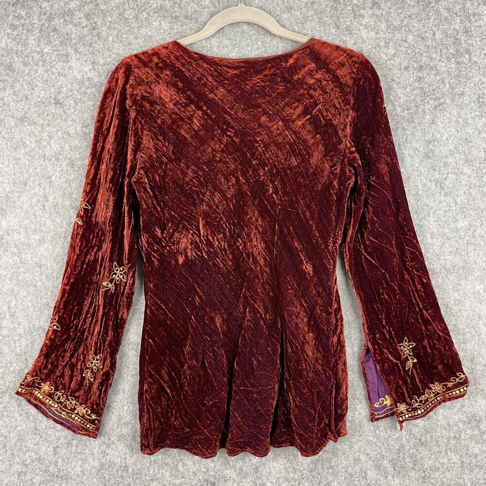 VTG Cache Crushed Velvet Top Womens‎ Small Silk Blend Embroidered Y2K Whimsigoth - Picture 13 of 16